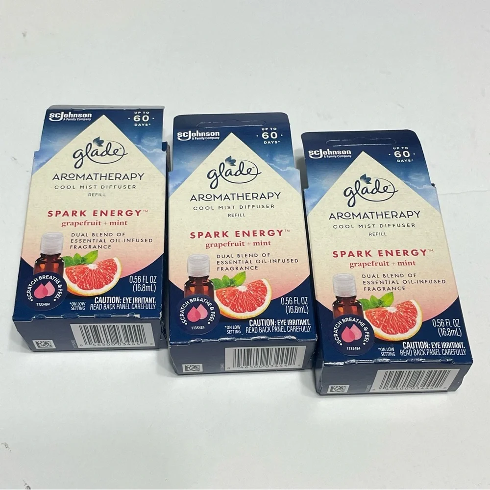 Glade Aromatherapy Lot of 3 Mist Diffuser Refill Spark Energy Grapefruit & Mint